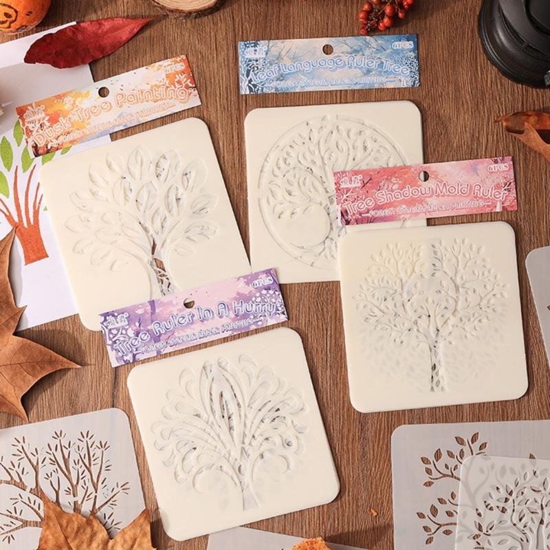 6 Pcs Tree Stencils Cartoon Leaf Stencils Hollow Out Drawing Templates for DIY Projects Reusable Painting Template