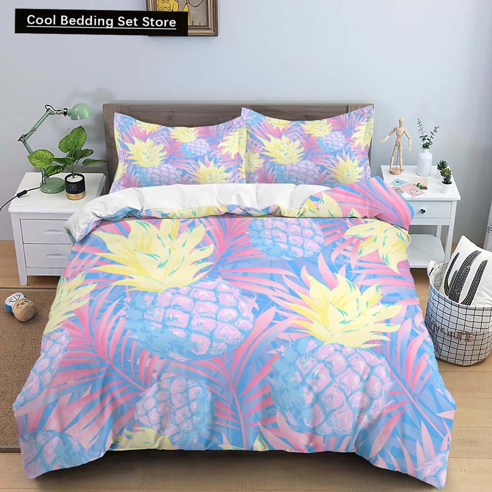 Fruit Pineapple Queen King Duvet Cover 3D Yellow Tropical Fruit Bedding Set Plants Comforter Cover 2/3pcs Polyester Quilt Cover