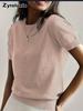 Women's Knitted Short Sleeve T-Shirt for Summer Casual Loose Pullover