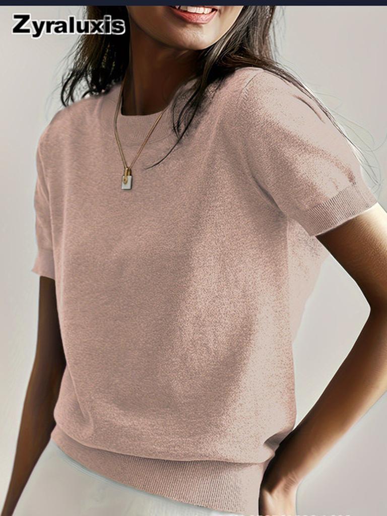 Women's Knitted Short Sleeve T-Shirt for Summer Casual Loose Pullover