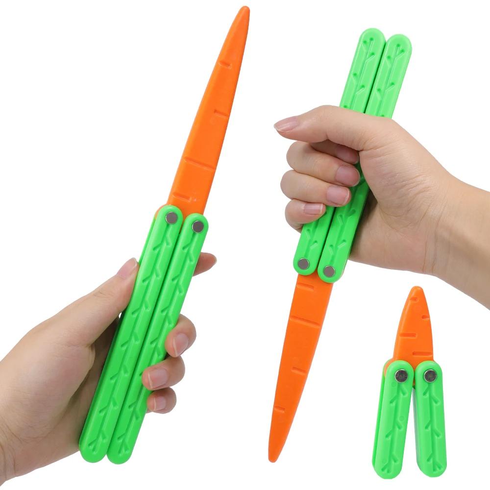 Plastic Carrot Fidget Toy, Novelty Flip Stress Relief Toy, 100% Plastic Safe Kids Play Gift, No Sharp Edge