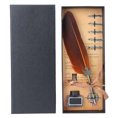 Vintage Feder Füllfederhalter Schreibstift Kalligraphie Tinte Federkiel Tauchfeder mit Geschenkbox(Orange)