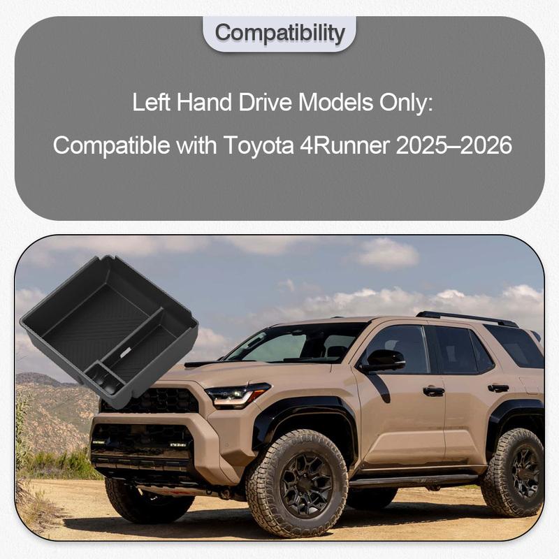 For Toyota 4Runner 2025–2026 Center Console Organizer Tray with Mat Center Console Organizer Tray Armrest ert Storage Box