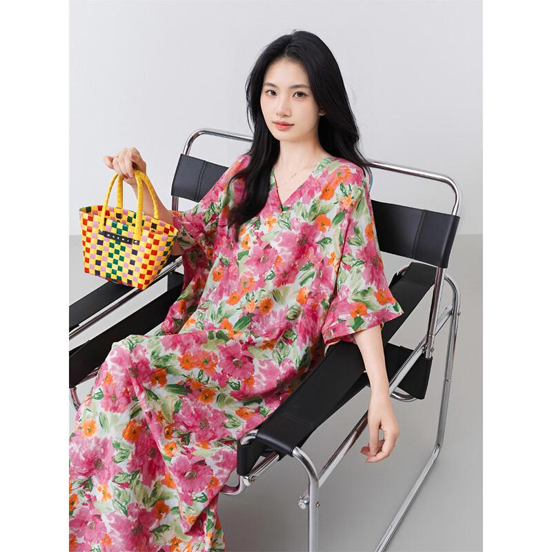 Aiyilian Women s Summer Retro Print Loose Vacation Dress
