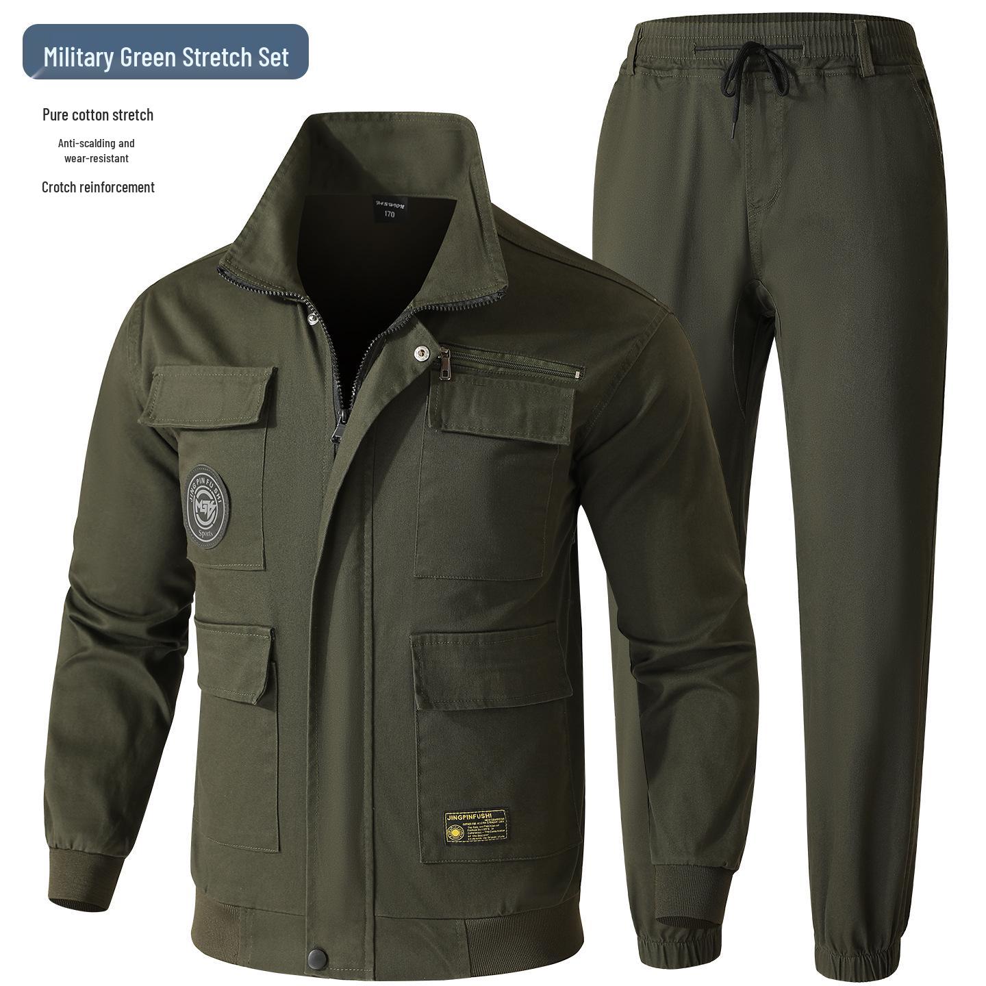 

Unisex Elastic Workwear Set: Camouflage Cotton, Anti-Scald, Wear-Resistant for Welders and Auto Repair Size 180 [For 140-160 Jin]