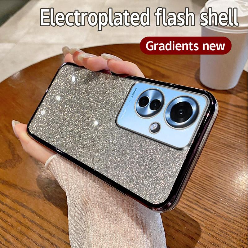 Für OPPO Reno 11F Hülle OPPO RENO 11F Handyhülle Glänzend Glitzer Beschichtung Silikon Kameraobjektiv Weiche Rückseite