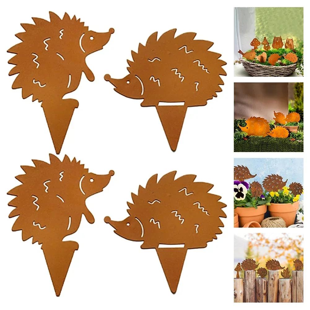 Balcony Garden Autumn Decor Stakes Garden Hedgehog Figures Eye-catching Gradual Rusting Process Rusty Appearance