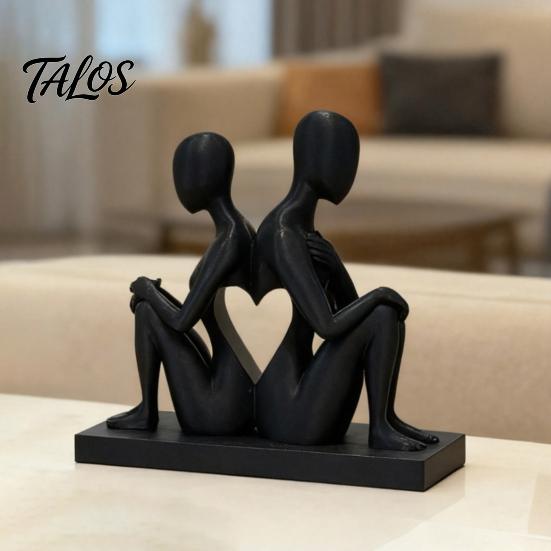 Nordic Style Decoration 3D Printed Abstract Back-to-Back Couple Sculpture, Matte Black Desktop Ornaments with Durable Decor Stable Base, Modern