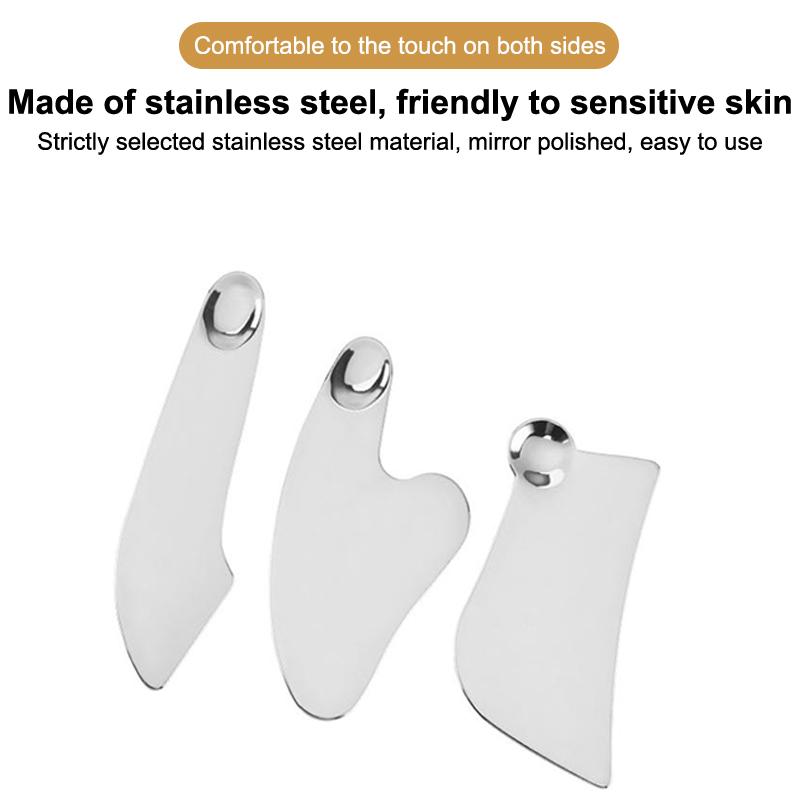 Stainless Steel Guasha Scraper With Pu Leather Bag Metal Spatula Facial Massager Beauty Facial Skin Care Tools Guasha Board