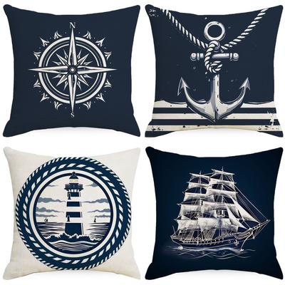 New Linen Printed Pillow Cover Elegant Sailor Style Home Sofa Pillow Cover Premium Durable Quality Useful Practical