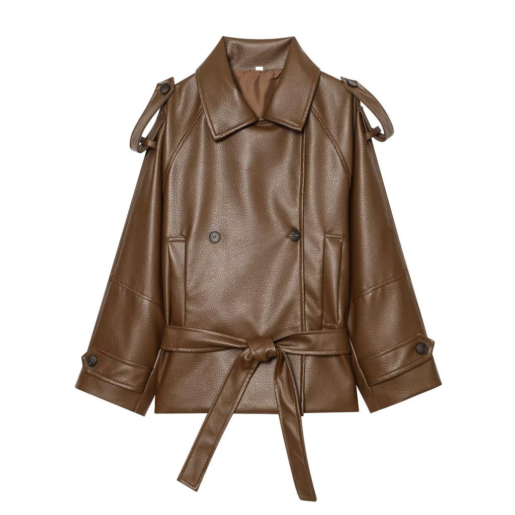 Stile europeo e americano, nuovi abiti da donna, alla moda, casual, trench corto in ecopelle 5854/865/702