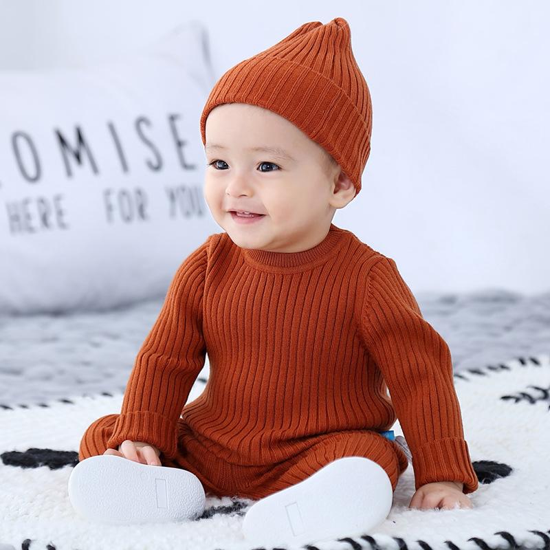 Autumn and Winter Warm Three-piece Set Baby Winter Wear Baby Sweater Suit Knitted Base Shirt