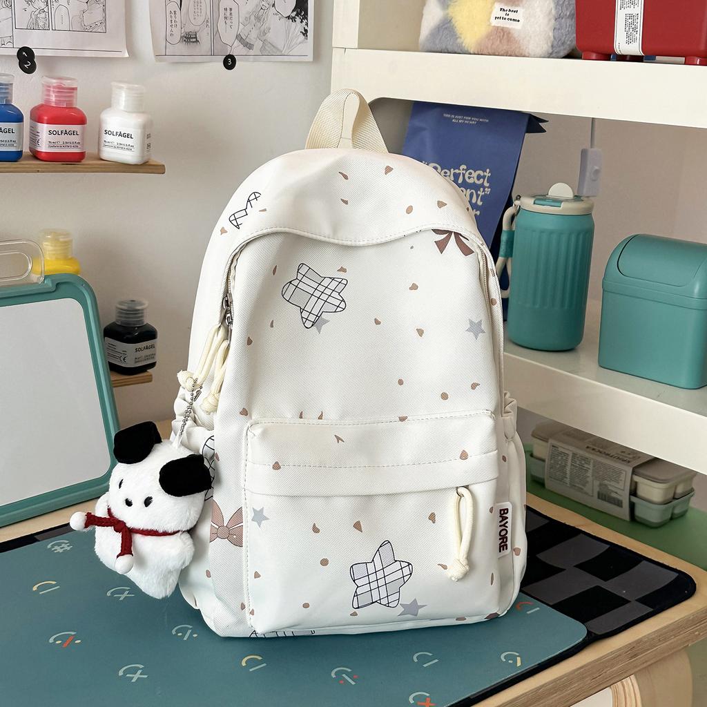 Schoolbag Korean Ins Fresh Star Bow Junior High School Girls High Value Large Capacity Lightweight High School Backpack