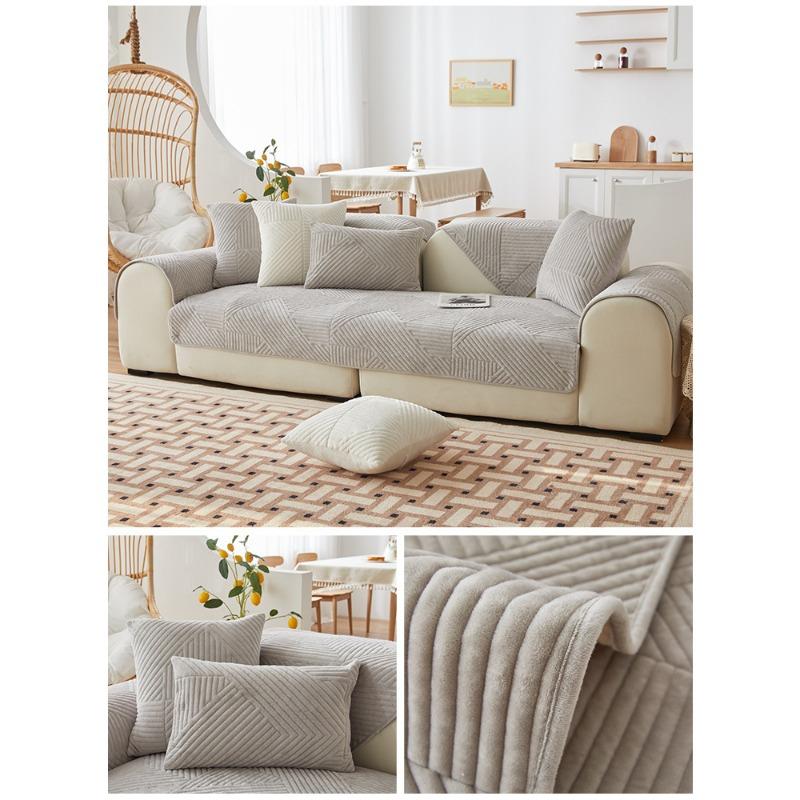 Nordic Short Plush Leather Sofa Cushion Non-Slip Modern Minimalist Four Seasons Universal Sofa Cover Cover Winter Fabric Cushion