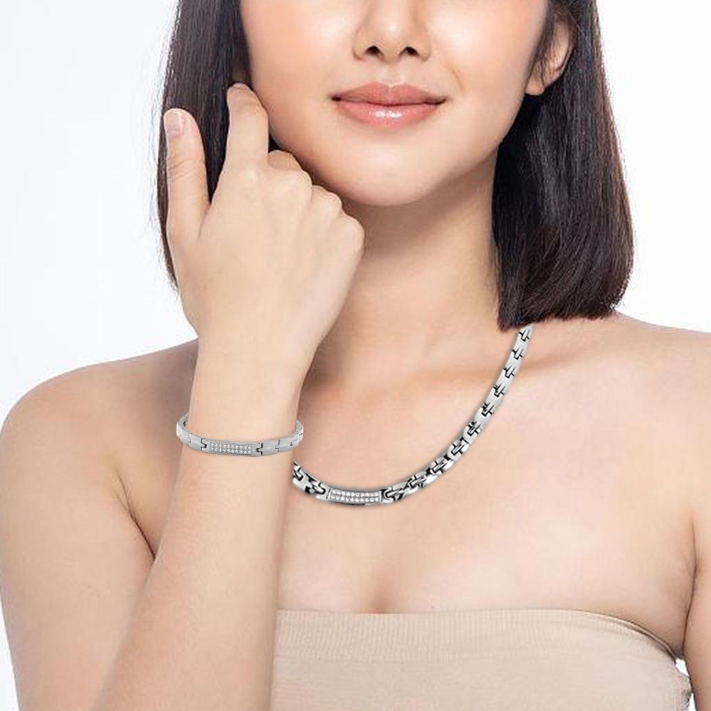 [Hachi] Pure Titanium Germanium Bracelet and Necklace for Women - Magnetic Necklace Bracelet, Static Electricity Removal, Germanium Jewelry Set,