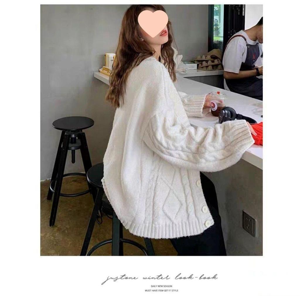 Plus Size Korean Style Loose Cable Knit Cardigan Coat - Women's Spring/Summer Fashion