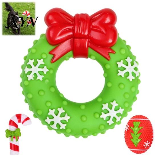 Pet Training Play Supplies Christmas Dog Squeaky Chew Toys, Teeth Cleaning Interactive Holiday Themed Durable Toys for Aggressive Chewers Balls