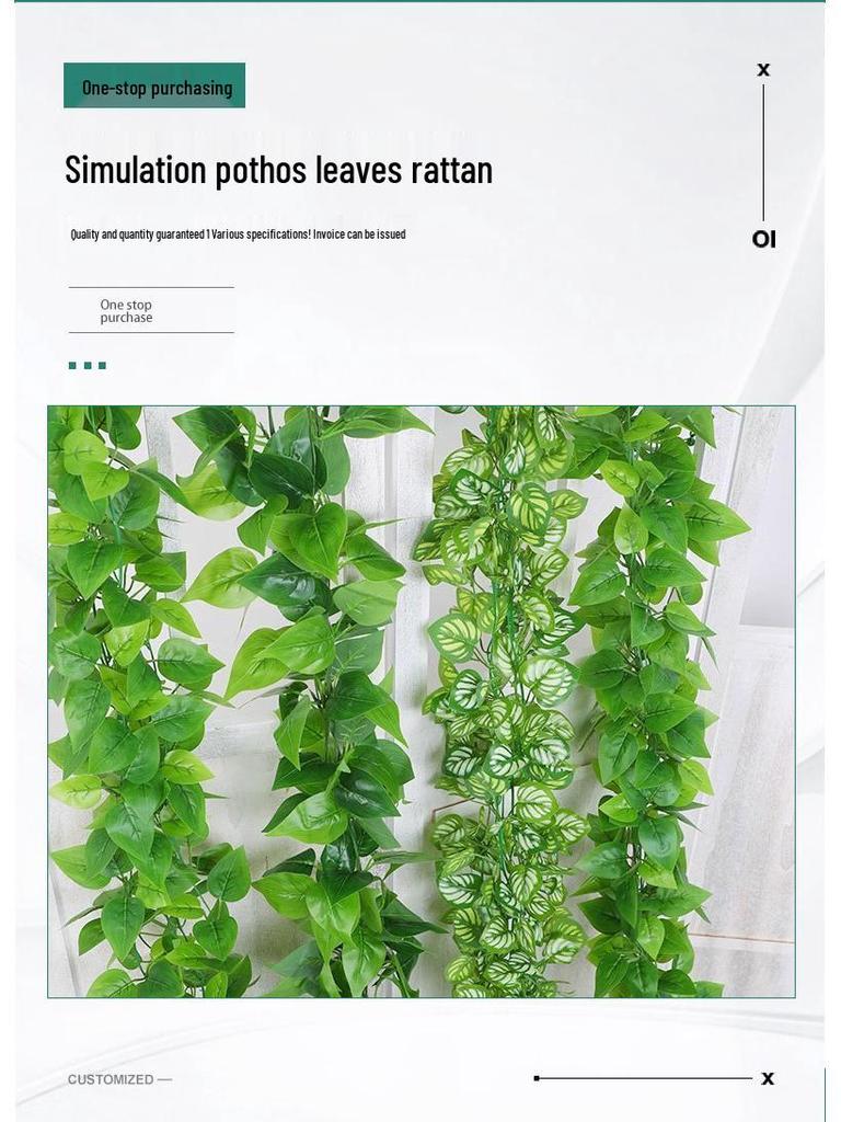 Artificial Rattan Green Pothos Leaf Vine: Decorative Plastic Plant for Ceiling or Home Décor