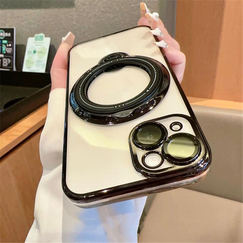 

Прозрачный мягкий чехол для телефона с кристаллическим покрытием и кольцом для iPhone 15 14 13 12 11 Pro Max X XR XS Max 7 8 15 Plus для Magsafe противоударная задняя крышка For iPhone 15 чёрный