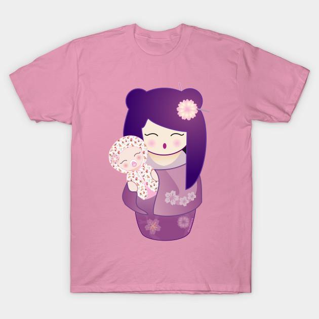 T Shirt Women Kokeshis Mother And Baby Harajuku Print Kawaii Tshirt Summer Short Sleeve Female T-Shirt Top Tee