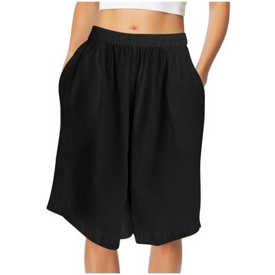 Dames Wijde Pijp Losse Zomer Shorts - Comfortabele Elastische Taille Business Casual Vakantie Shorts Met Zakken