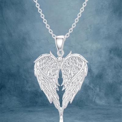 Heart Angel Wing Shaped For Women Pendant Necklace, Exquisite Able Versatile Banquet Party Daily Wear Jewelry