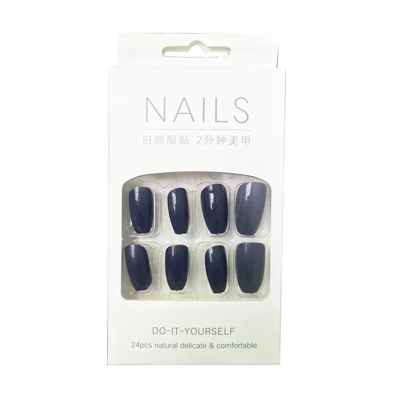24Pc in Full Size Wearing Nails Solid Color Short Finished Nail Stickers Comfortable Convenient To Wear Detachable Hand Products