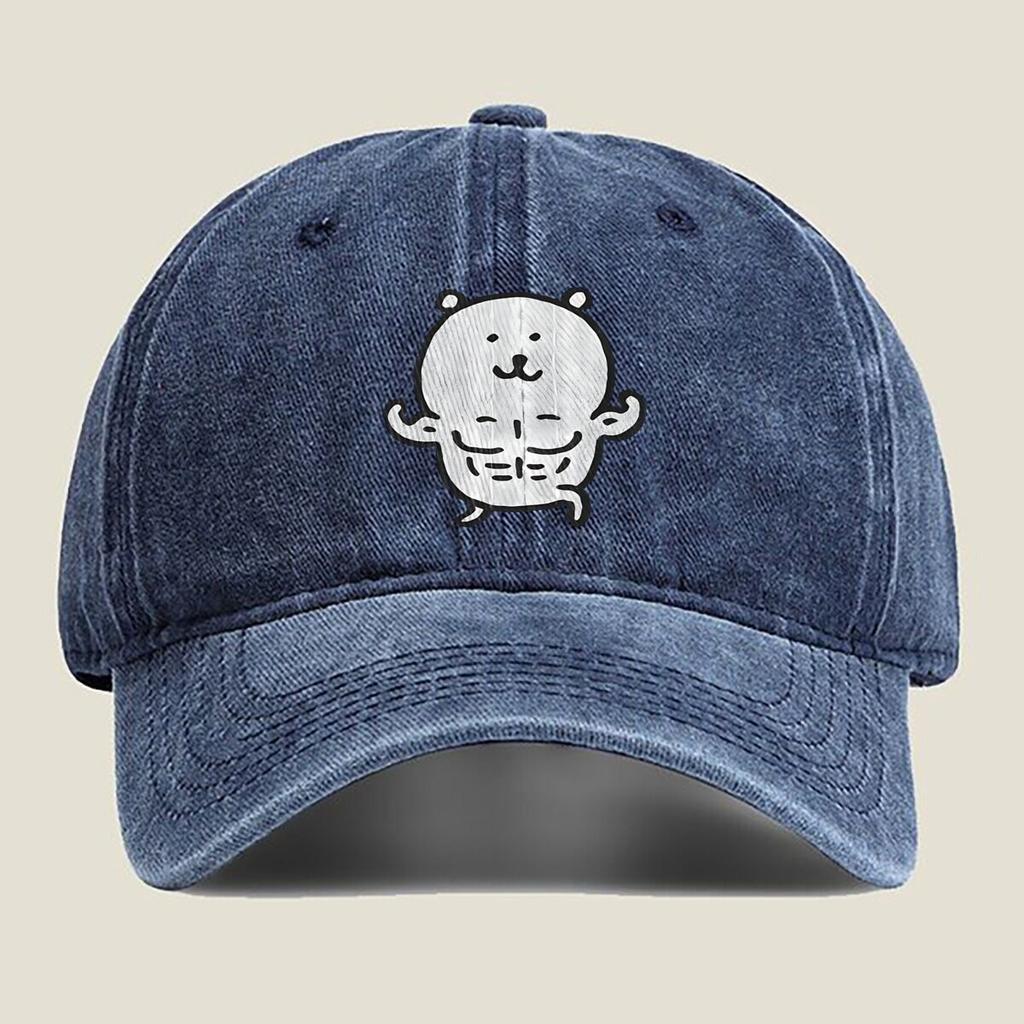 Muscular Bear Illustration Fashion Washed Baseball Cap Hat Outdoor Activities