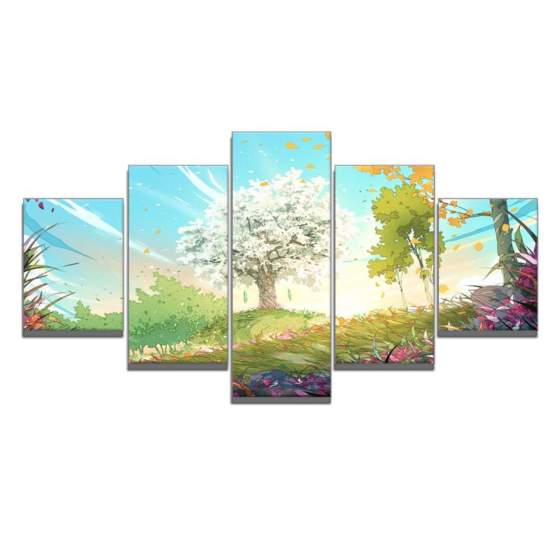 5-delt hjemmeinnredning hd-maleri Vakker kunst høstløv veggmaleri Kunstmaleri plakat anime Studie Soverom Bar Cafe Vegg Ingen ramme