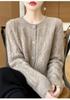 Women's Thick Wool Knit Cardigan - Solid Color, Crochet Hollow Design, Round Neck for Autumn and Winter