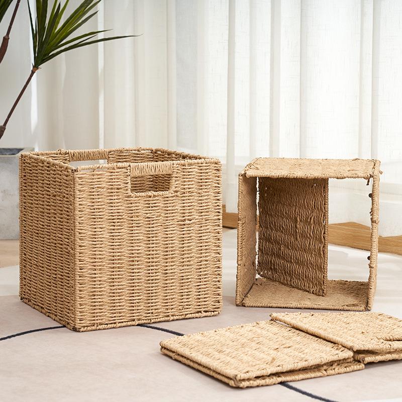 Foldable Large Capacity Imitation Wicker Rattan Storage Basket & Toy Organizer
