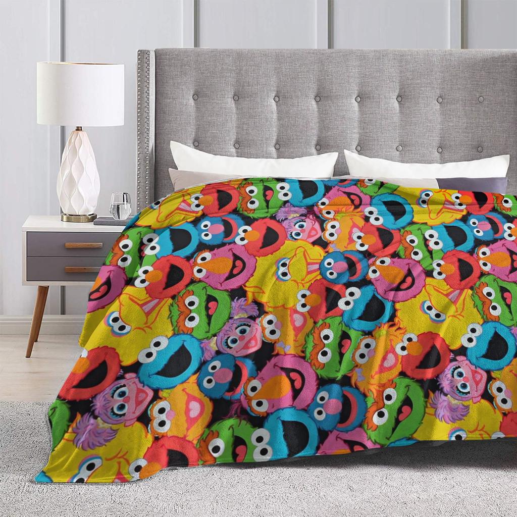 Warm Soft Blanket Travel Office Cookie Monster Elmo Throw Blanket  Flannel Bedspread For Outdoor Funny Sofa Bed Cover