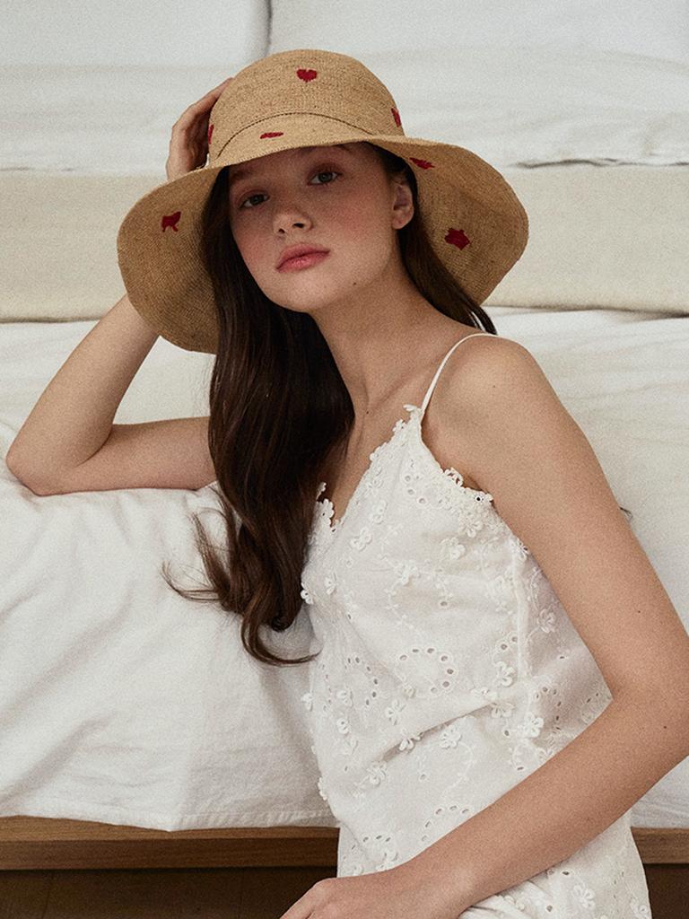 Meleuhen Heart Raffia Floppy Hat