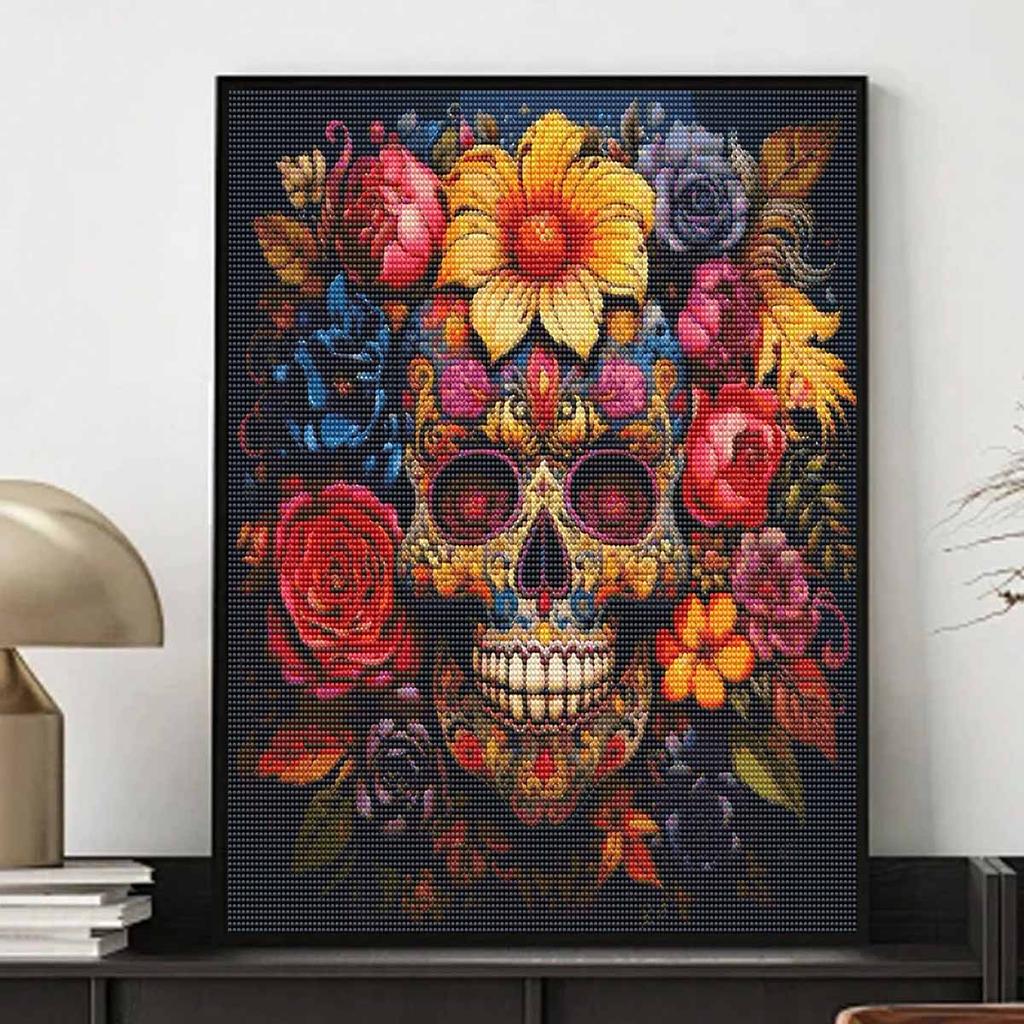 Halloween 5D DIY Diamond Art Painting Kit Floral Skull Home Wall Decor Handmade Gift for Art Crafts Lovers and Stunning Holiday Display
