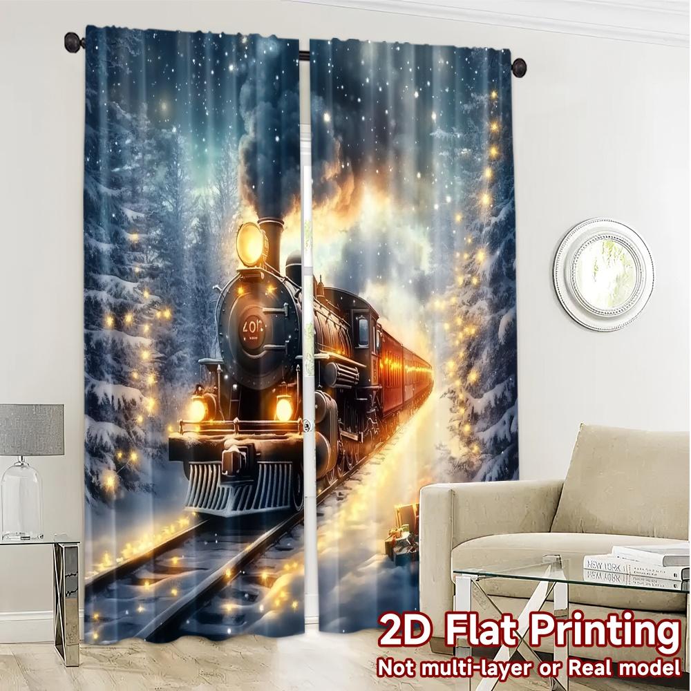 2pcs,Curtains Christmas train festive gifts Popular Popular Curtain Durable Polyester Curtains Decorations Use for Bedroom &