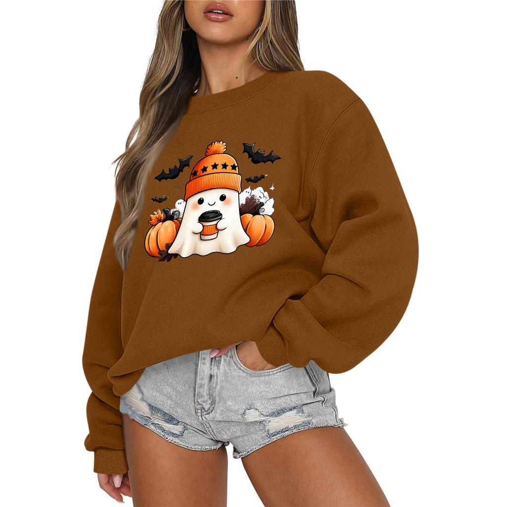 Women's Casual Fashion Round Neck Long Sleeve Halloween Printed Sweatshirt