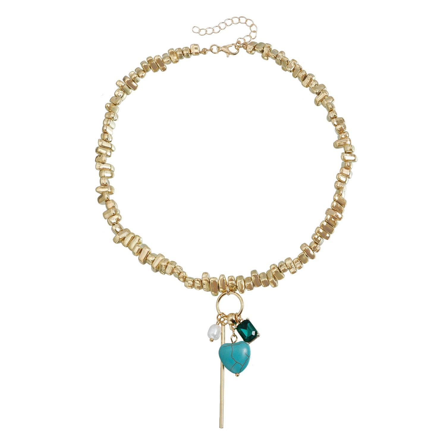 Европейско-американское ретро-люкс женское геометрическое квадратное изумрудно-бирюзовое ожерелье золотой