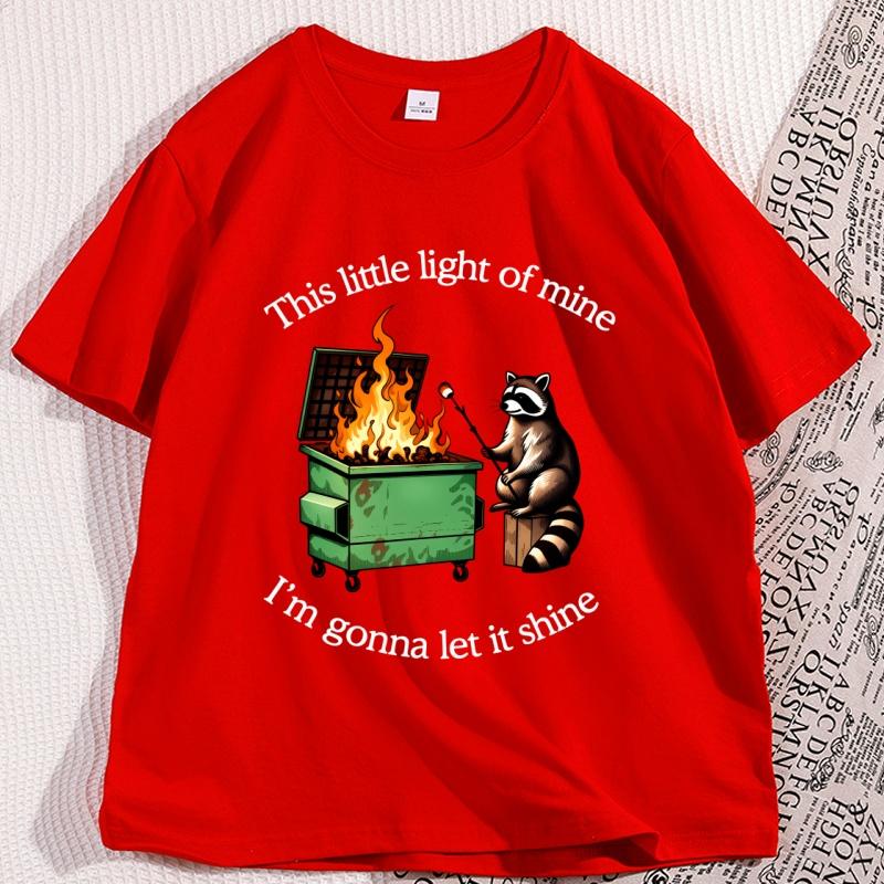 Funny Dumpster Fire Raccoon Tshirt Mental Health Tee Shirt Casual Cotton Short Sleeve Tshirt Streetwear Loose Mens Clothes S