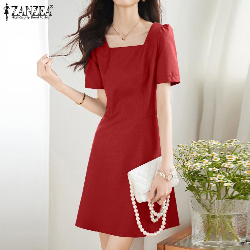 

ZANZEA Женское повседневное летнее платье с квадратным воротником и коротким рукавом