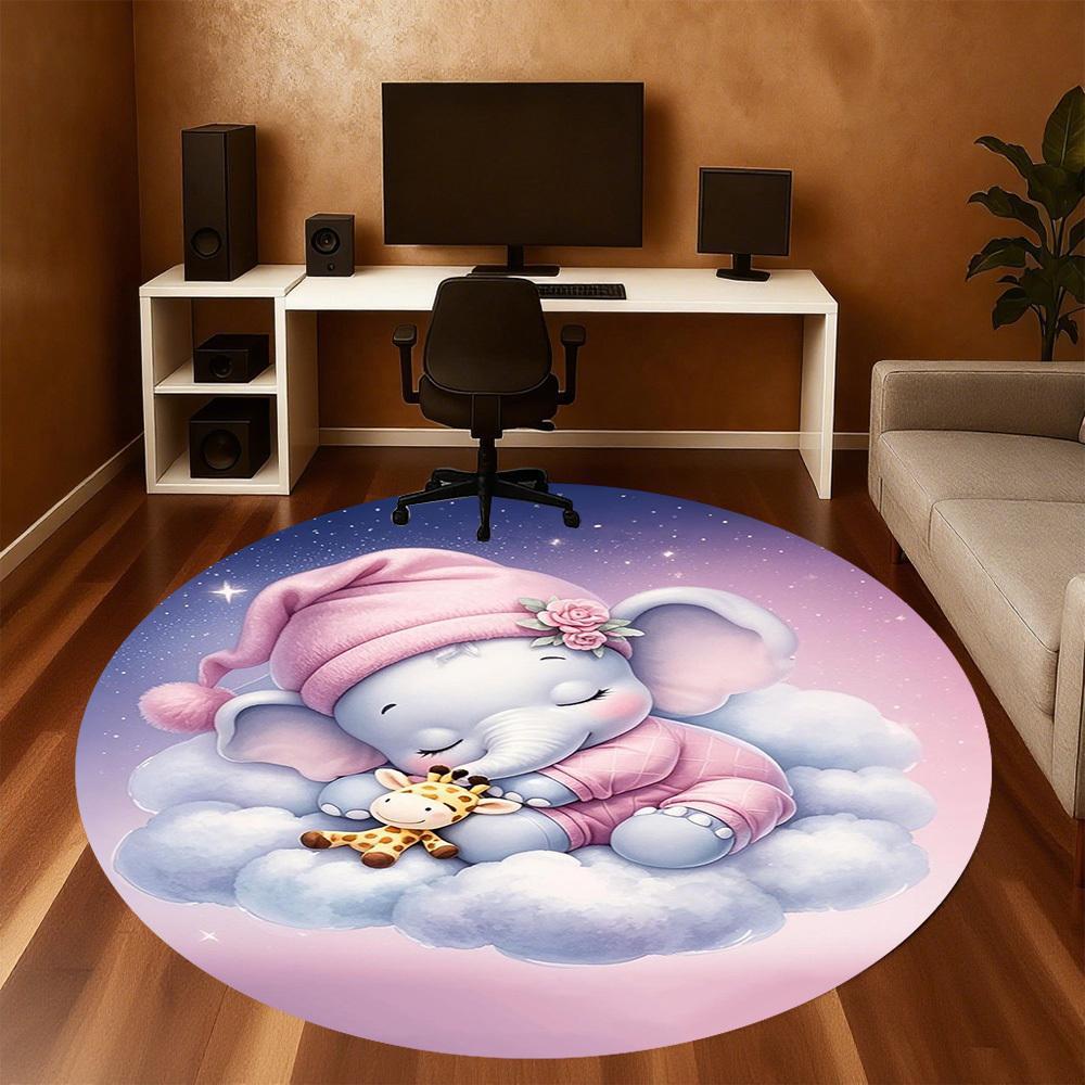 1PC Elephant Cloud Sleep Night Round Chair Mat Area Rug - Non-Slip, Floor Mat for Office, Bedroom, Home Decor Christmas Gift C0528083