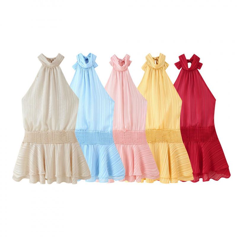 Halter Neck Satin Dress - European & American Women's Fashion
