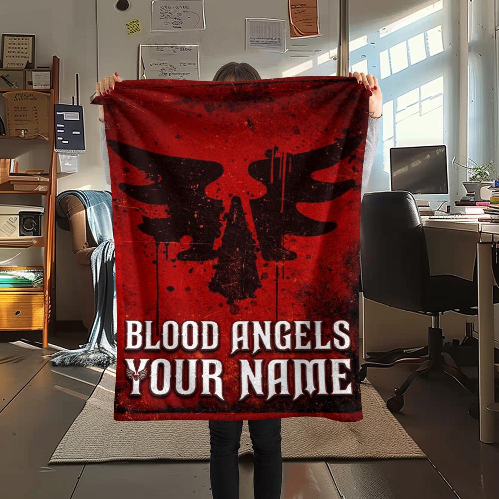 1PC Custom Name Blood Angels Patterned Flannel Blanket Suitable For All Seasons for Home Decor Warmth and Comfort Gifts Holiday Present
