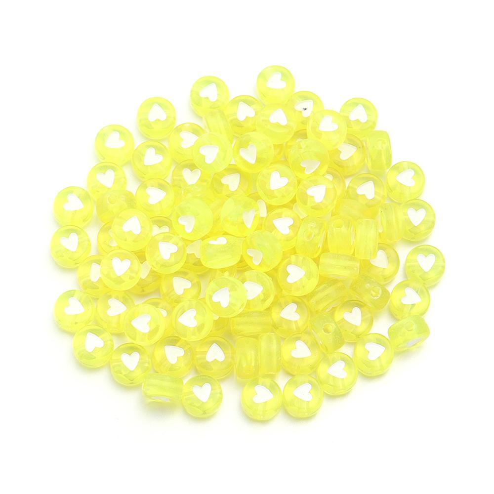 100pcs/lot 7mm Acrylic Beads Colored Transparent Heart Pattern Loose Flat Round Beads For Craft Bracelet Making DIY Jewelry Gift