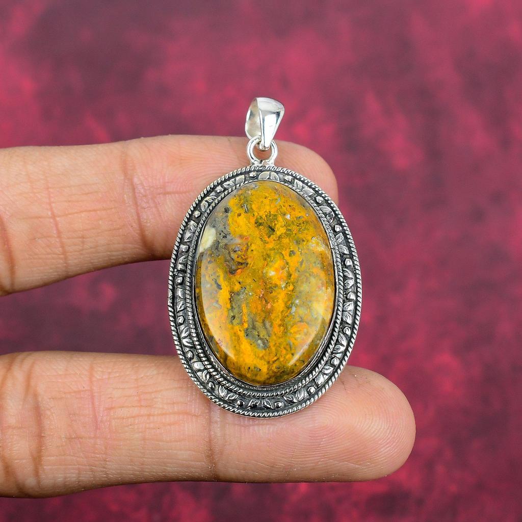 Bumblebee Jasper Pendant, 925 Solid Sterling Silver Gemstone Jewelry, Handmade Pendant, For Mother Day