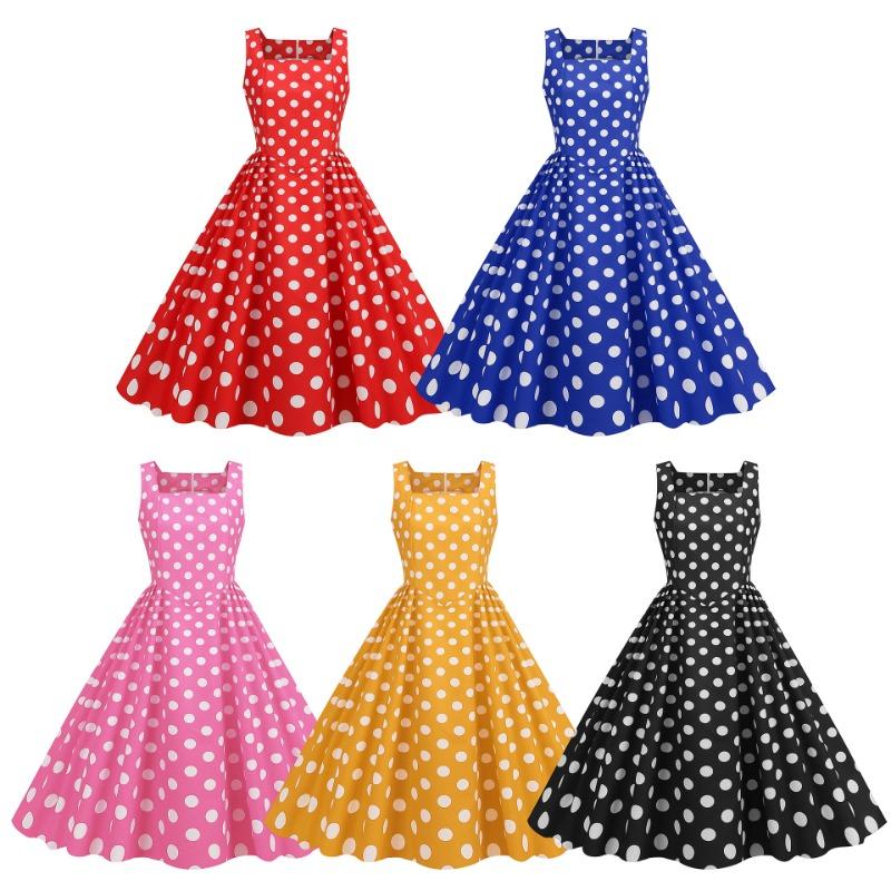 Z New Summer Retro Sexy Vest Polka Dot Print A-word Dress