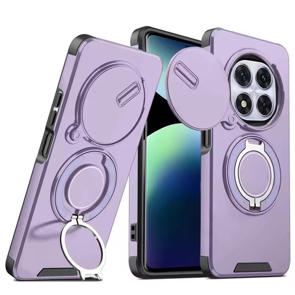 Matte Armor Ring Holder Phone Cases For Xiaomi Redmi Note 14 13 Pro Plus 14C 13 4G 5G Magnetic Slide Camera Protect Cover Fundas