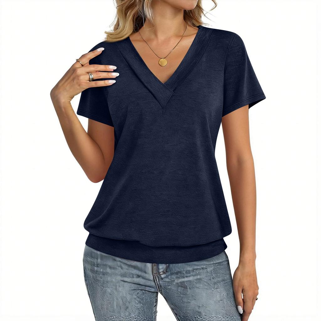 Damen Mode Lässig V-Ausschnitt Kurzarm Farbhemd Damen Oberteile