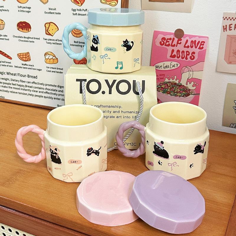 Birthday Gift Cup for Women Mug with Lid Creative Cartoon Ceramic Cup Souvenir Home Water Cup Coffee Cup Men