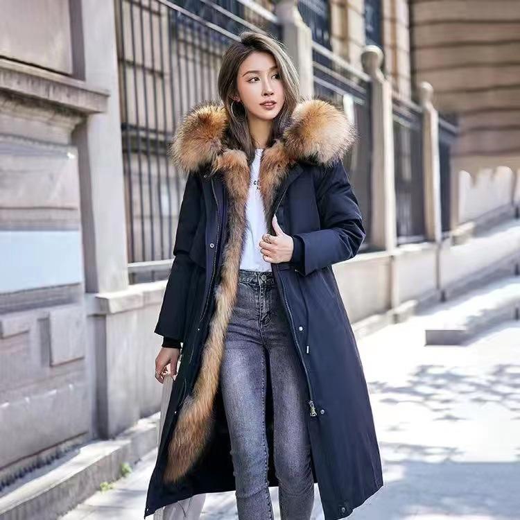 

Хлопковая одежда женская зимняя новая подкладка из искусственного лисьего меха съемная начес утолщенная удлиненная куртка из искусственного меха XL 120-65kg