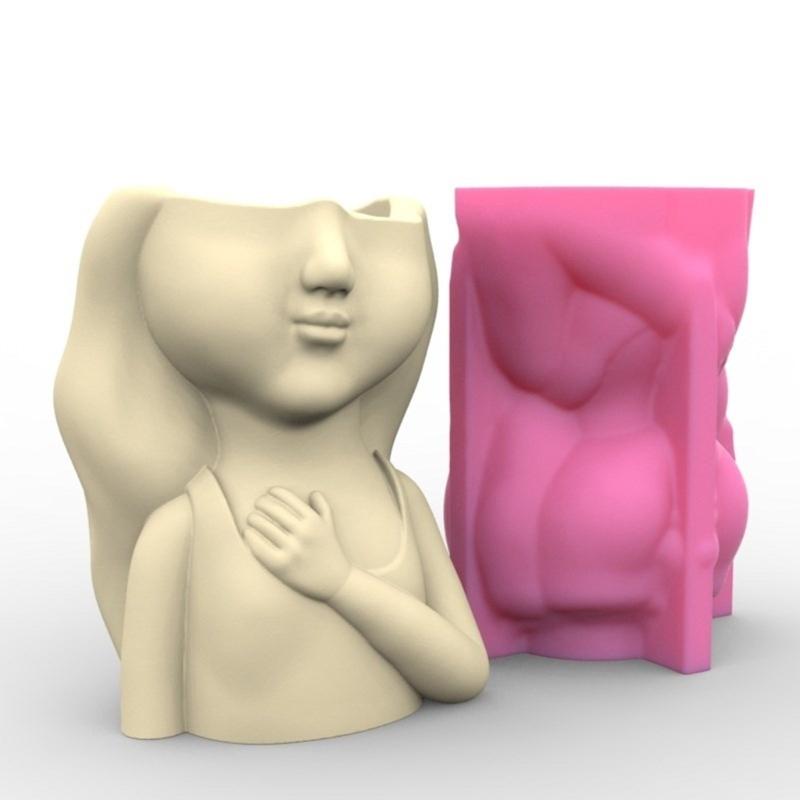 Girl Candle Holder Silicone Mold Cartoon Flower Pots Mold Candle Tray Mold Home Decorations Exploy Resin DIY Crafts